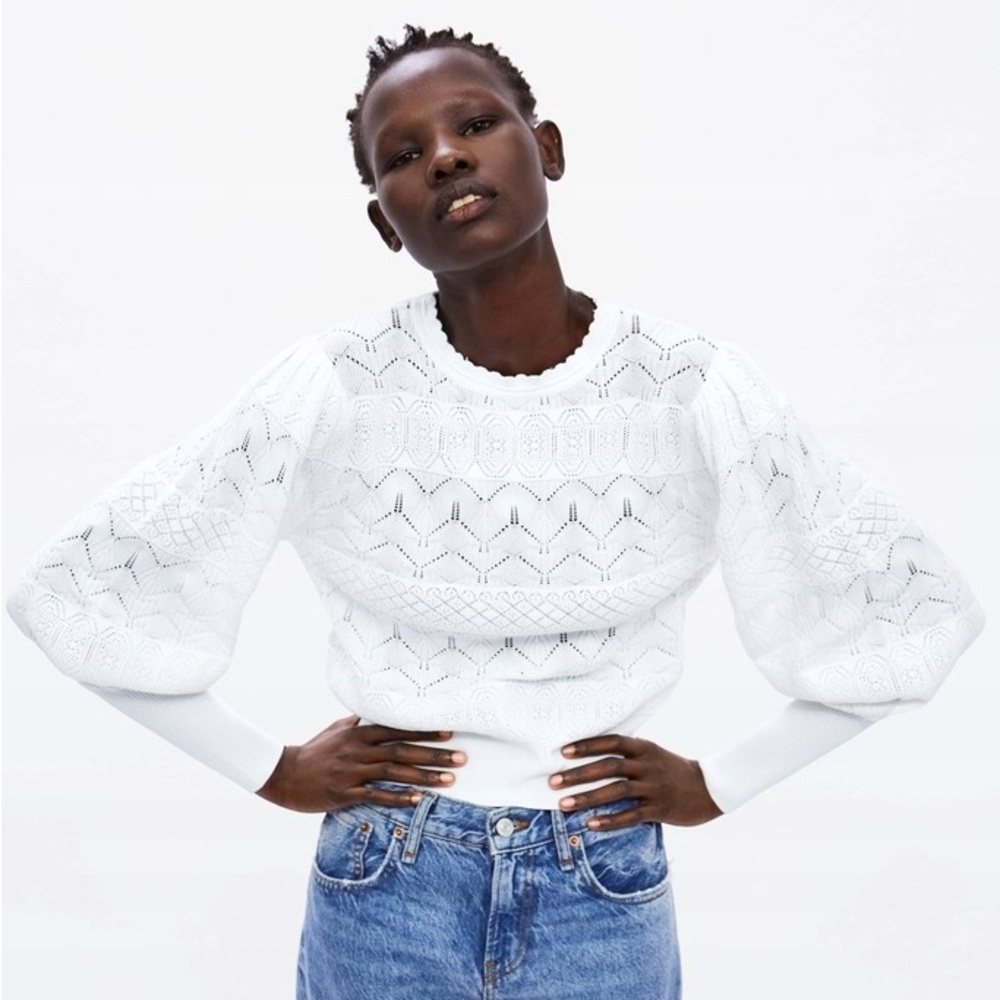 Zara Crochet Balloon Sleeve Sweater - Picture 3 of 7